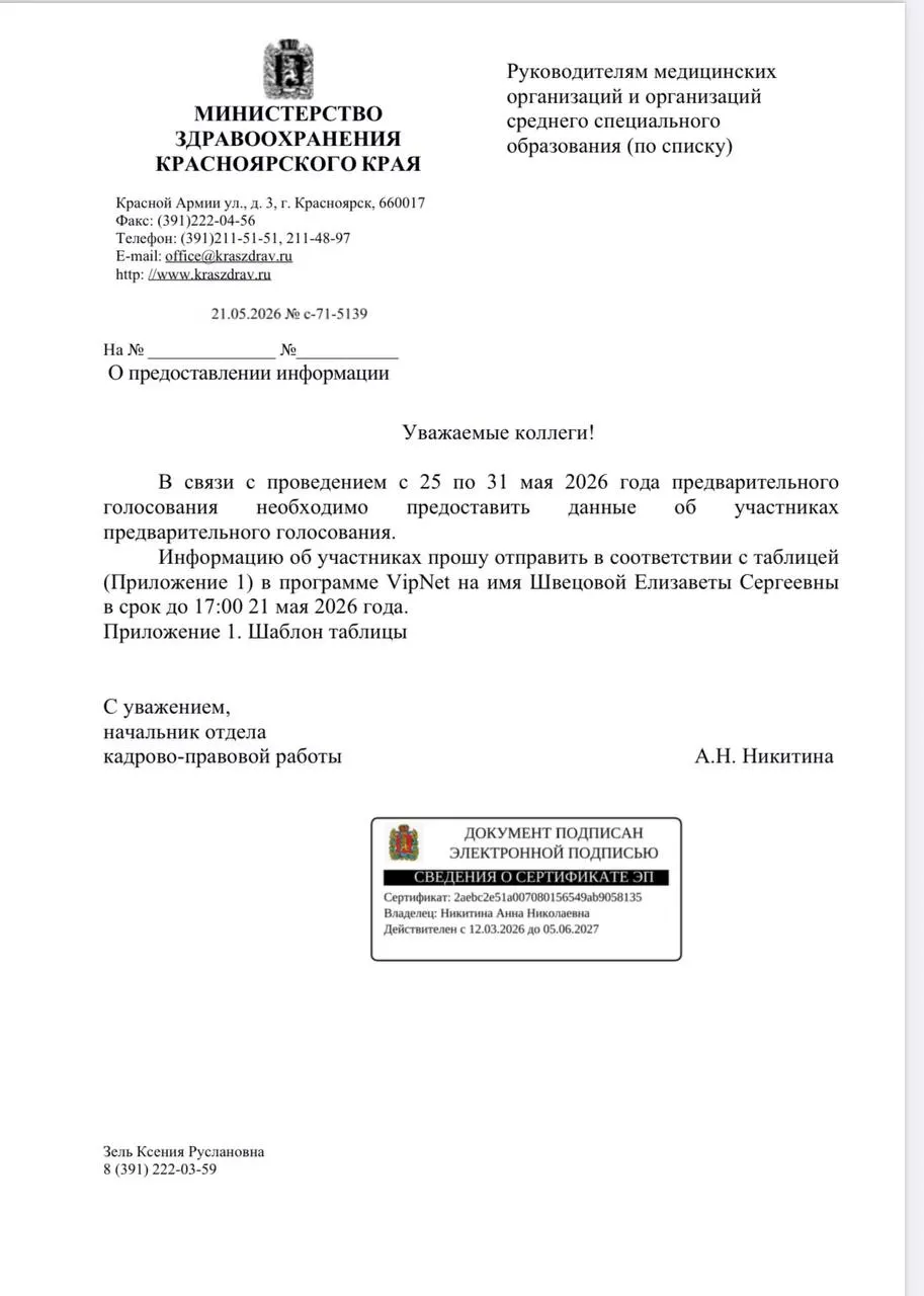 Руководителей подведомственных больниц обязали прислать данные о сотрудниках, участвовавших в праймериз «Единой России». Юристы и правозащитники считают такие требования незаконными, в региональную прокуратуру направлена жалоба.
