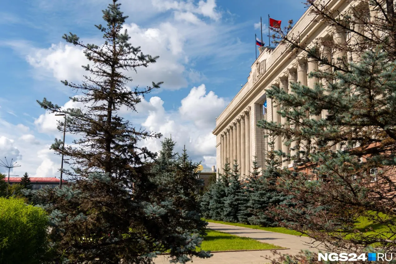Голубые ели возле здания правительства Красноярского края снова не прижились: хвоя сохнет, деревья желтеют, и часть насаждений придётся заменить.